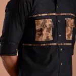 Classic Black Hunting Shirt with Camouflage Pockets | Premium Men's Sportswear | Outdoor Design | Comfortable Cotton Fabric | Size 36-44